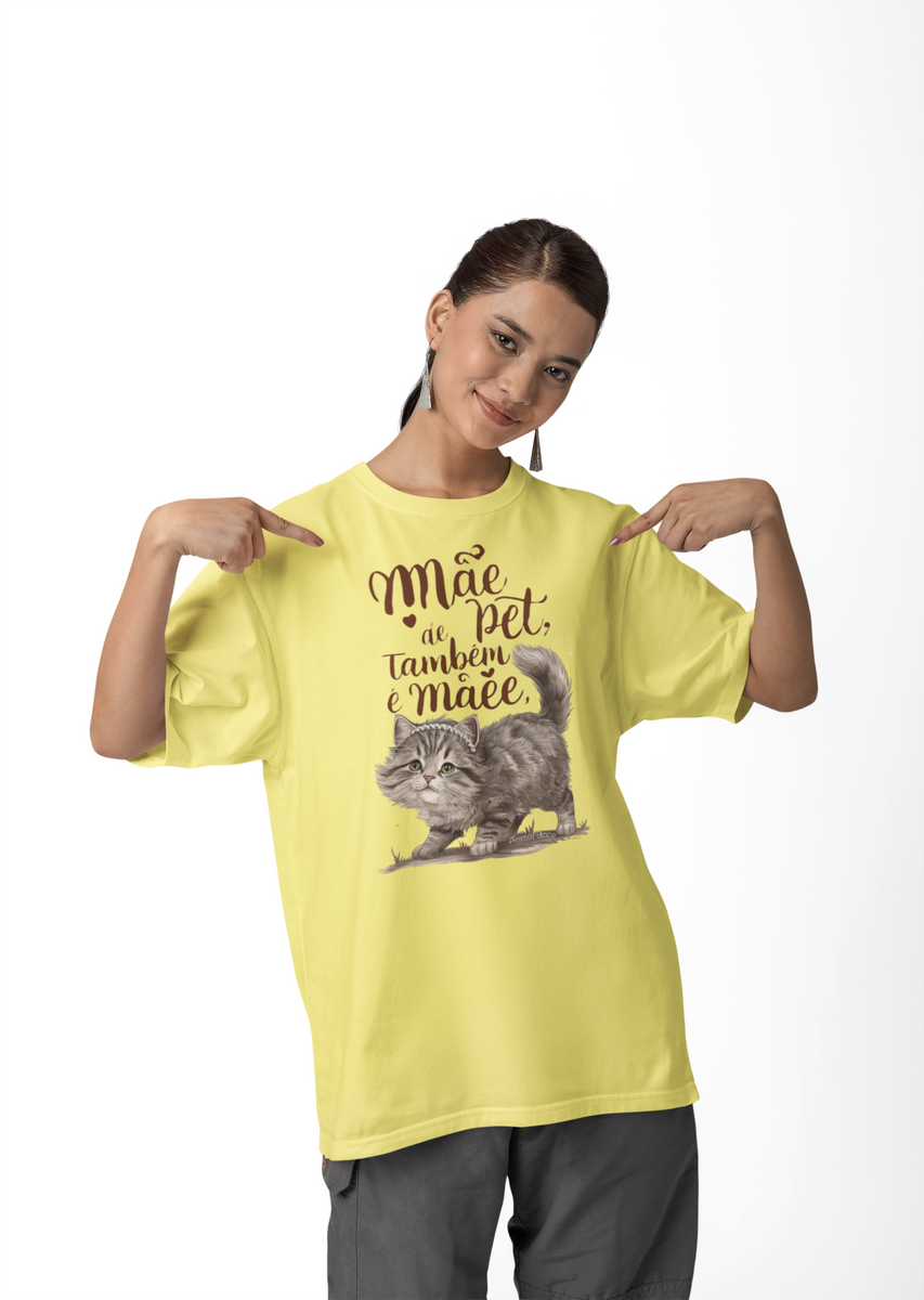 Nome do produto: CAMISETA T-SHIRT ESTONADA CAT, MÃE DE PET TAMBÉM E MÃE