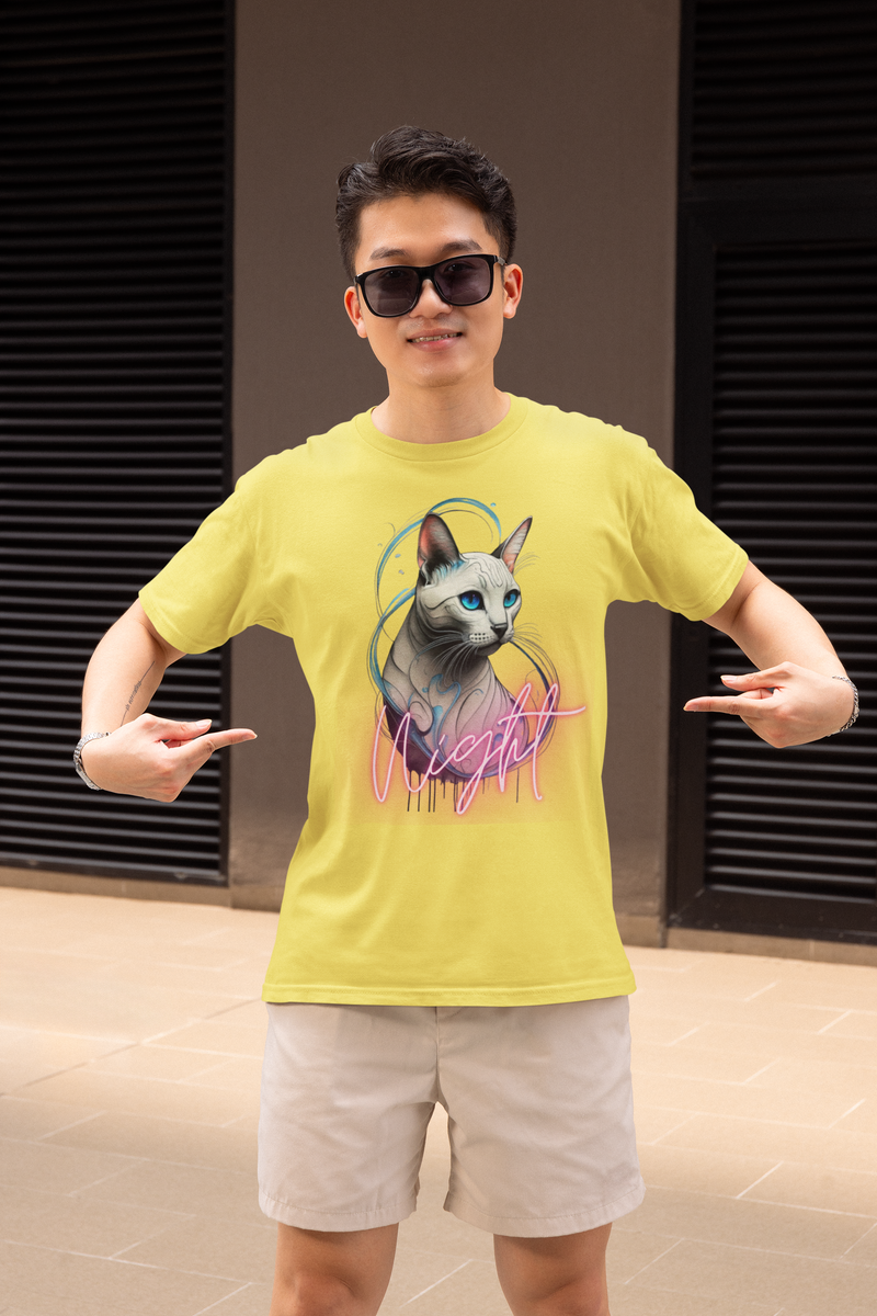 Nome do produto: CAMISETA T-SHIRT ESTONADA, CAT NIGHT