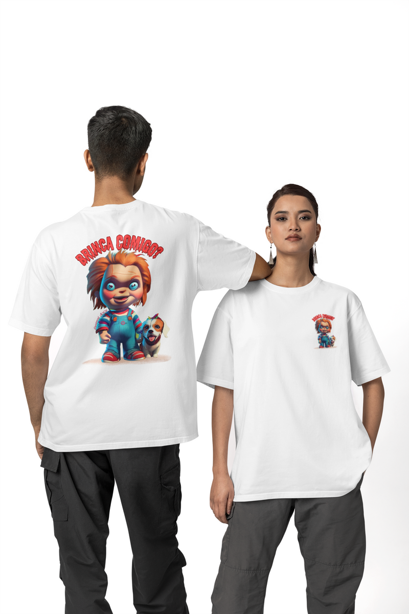 Nome do produto: CAMISETA T-SHIRT PRIME F/V DOG, LINHA FILME VERSAO FOFINHA CHUCKY BRINCA COMIGO