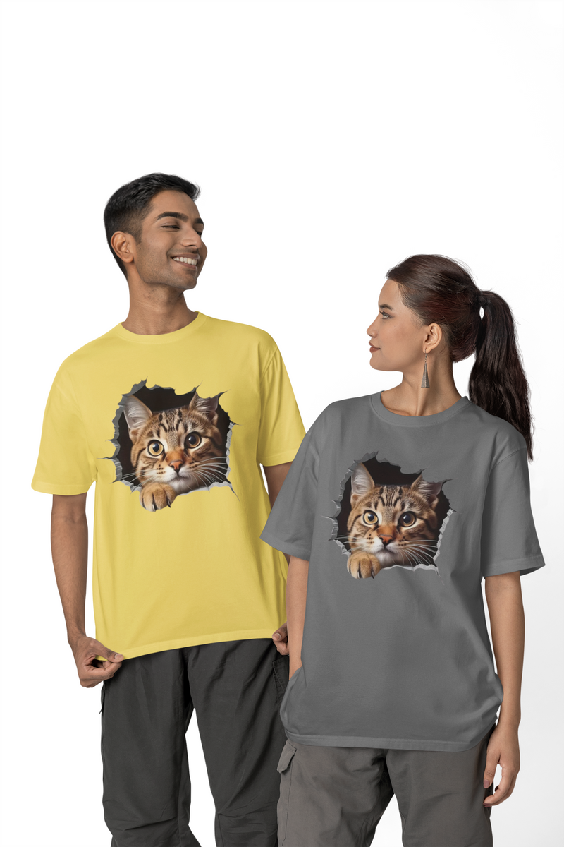 Nome do produto: CAMISETA T-SHIRT ESTONADA, ESTILO 3D CAT 