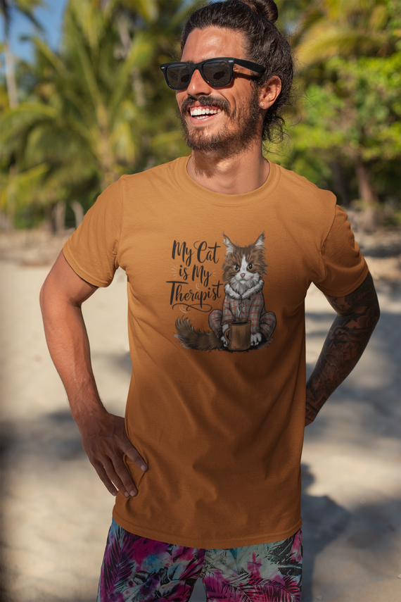 CAMISETA T-SHIRT PIMA, MY CAT IS MY THERAPIST