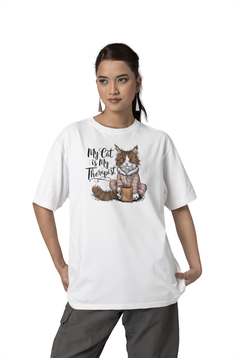 Nome do produto: CAMISETA T-SHIRT PRIME, MY CAT IS MY THERAPIST 