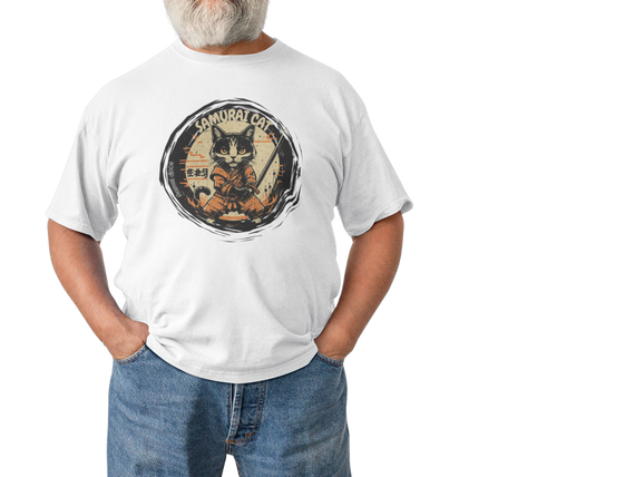 CAMISETA T-SHIRT PLUS SIZE, SAMURAI CAT