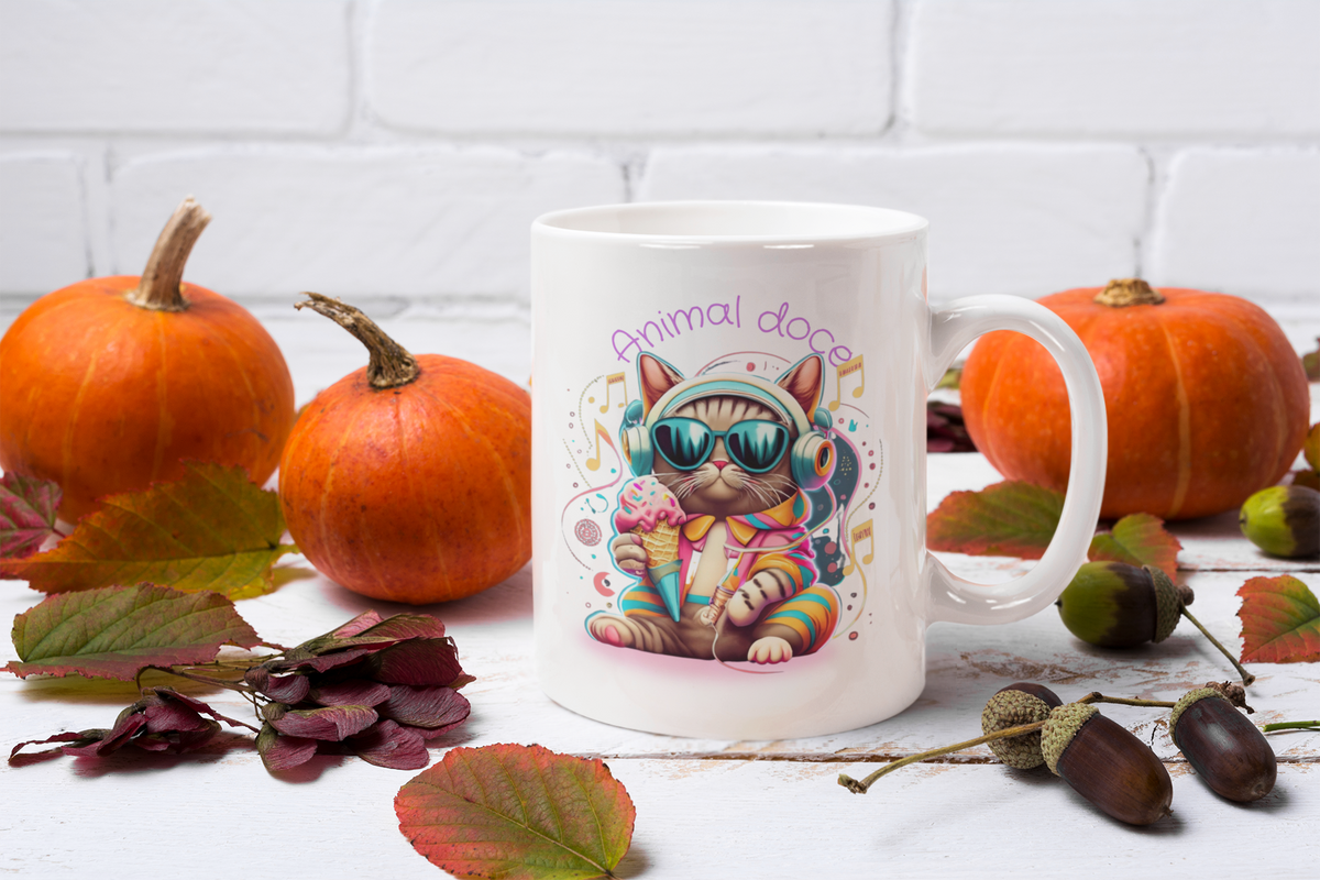 Nome do produto:  CANECA PERSONALIZADA CRIATIVA EM CERÂMICA, 325ML C/02 LADOS CAT ANIMAL DOCE