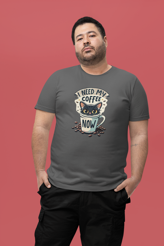 CAMISETA T-SHIRT PLUS SIZE CAT, I NEED MY COFFEE