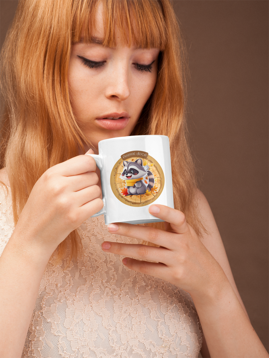 Nome do produto:  CANECA PERSONALIZADA CRIATIVA EM CERÂMICA, 325ML C/02 LADOS RACOON