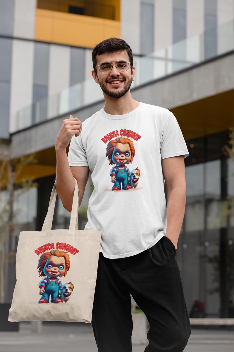 Nome do produto: ECOBAG GRANDE CRU DOG, LINHA FILME 100% ALGODAO, CHUCKY BRINCA COMIGO