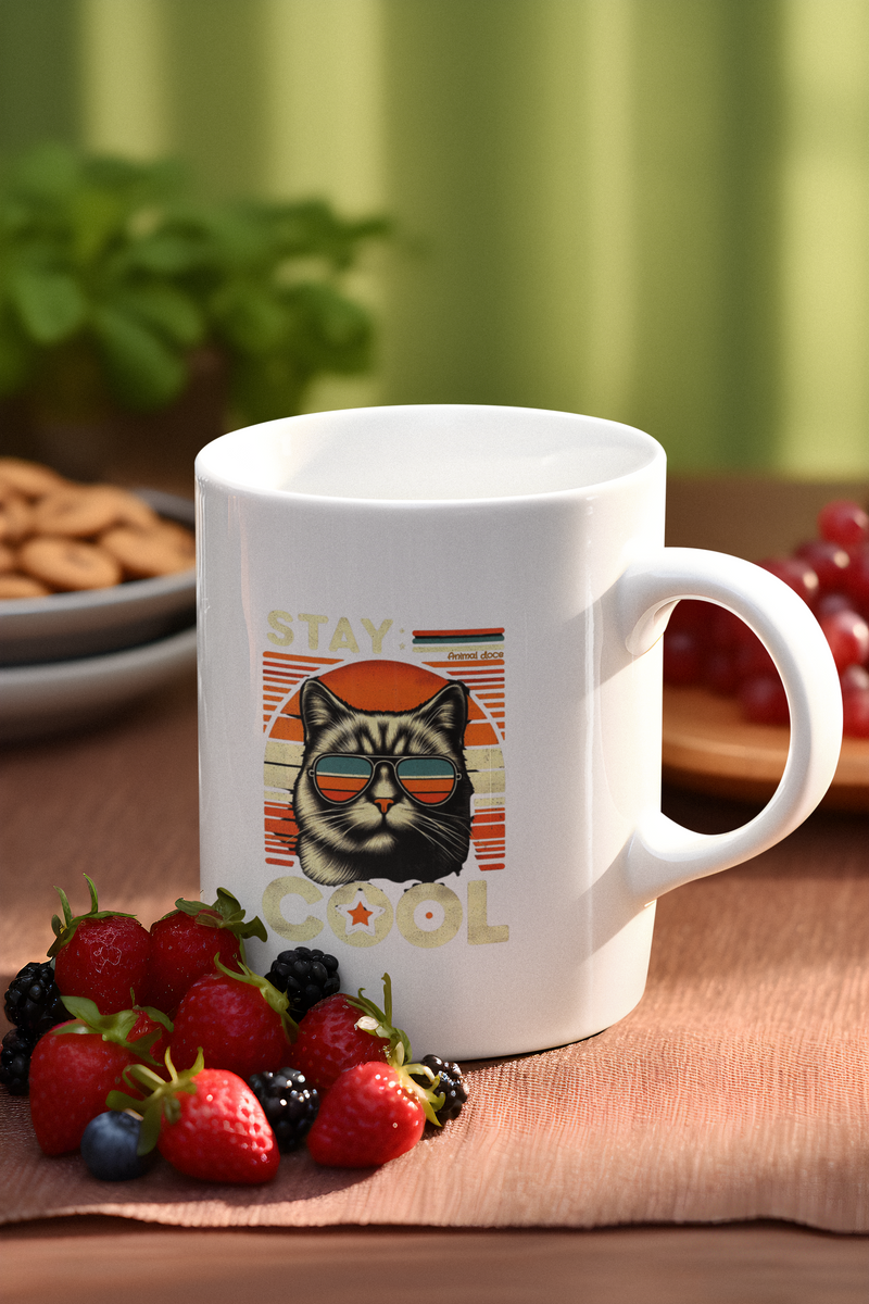 Nome do produto:  CANECA PERSONALIZADA CRIATIVA EM CERÂMICA, 325ML C/02 LADOS CAT STAY COOL