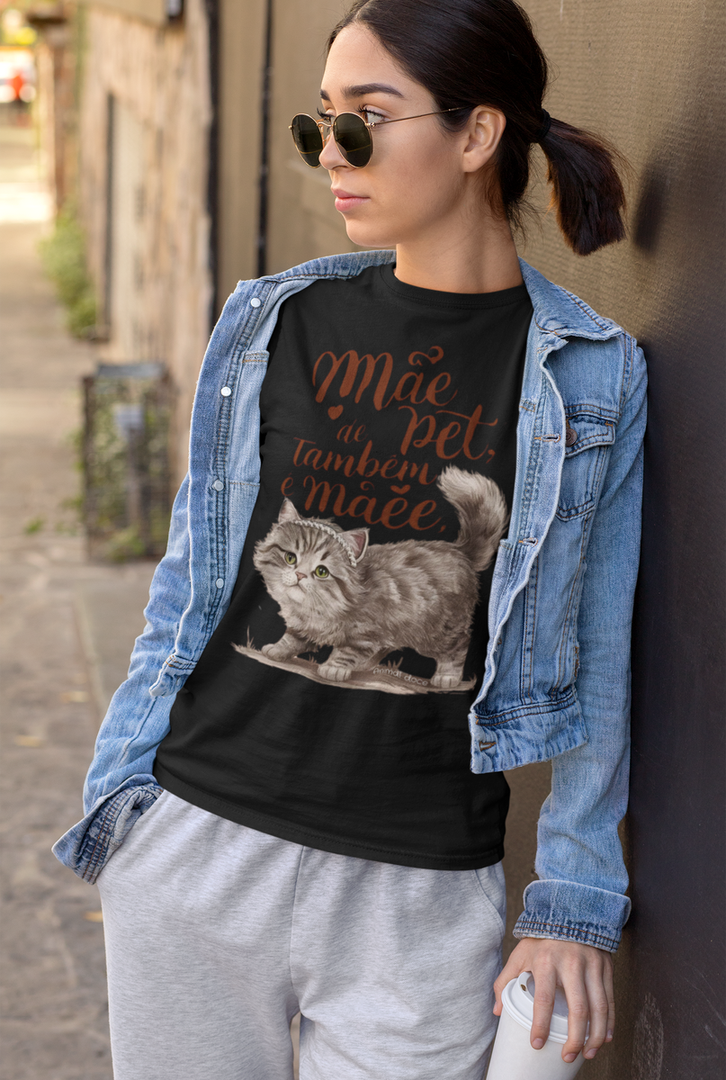 Nome do produto: CAMISETA BABY LONG PIMA CAT, MÃE DE PET TAMBÉM E MÃE