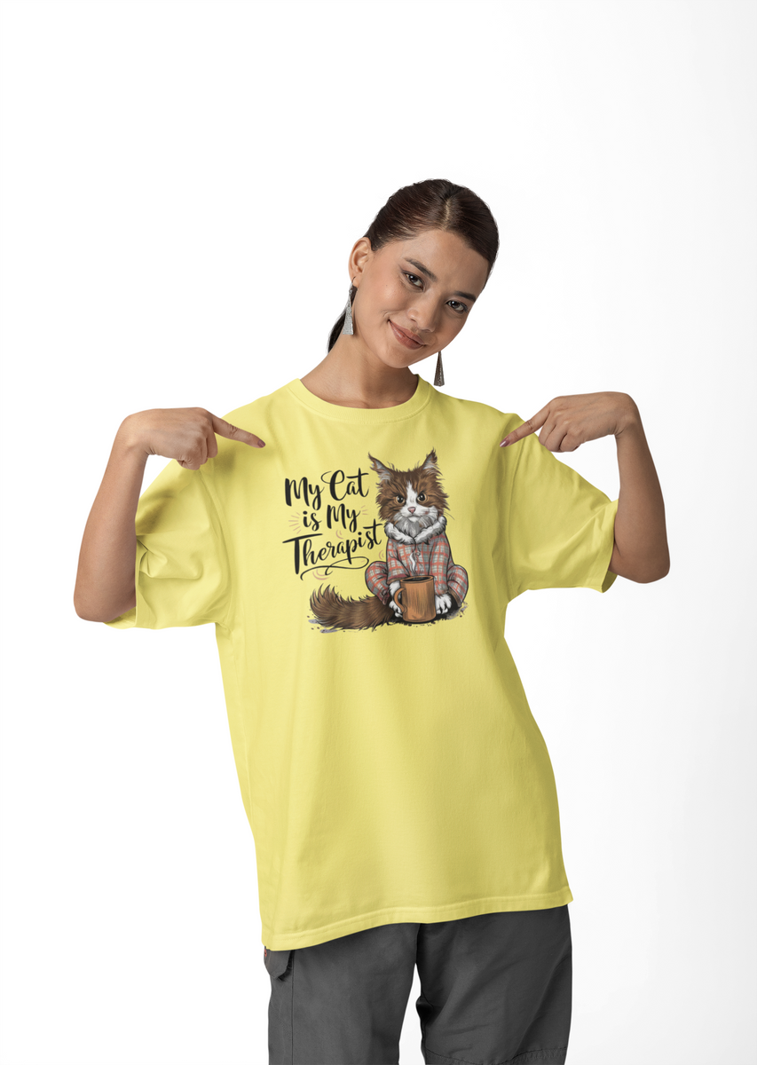 Nome do produto: CAMISETA T-SHIRT ESTONADA, MY CAT IS MY THERAPIST