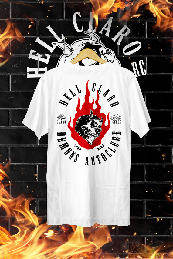 Hell Claro Demons Selo Camiseta Oficial - Prime Flame Edition - Branca