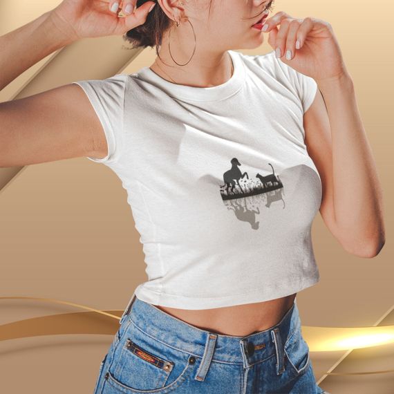 Camiseta Feminina Cropped Cão E Gato