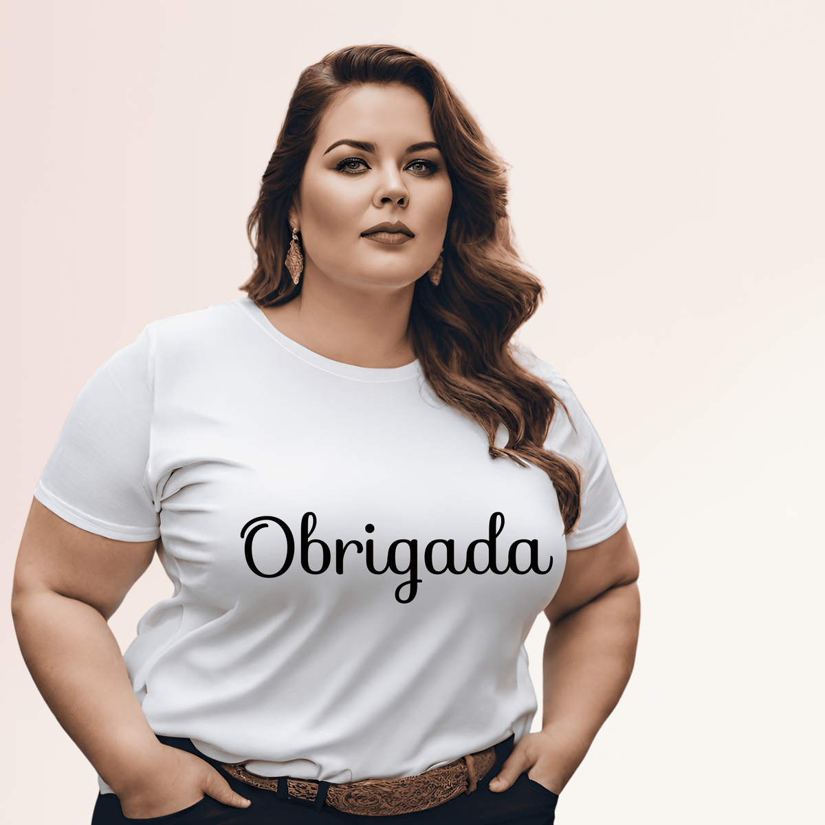 Nome do produto: Camiseta Feminina Plus Size Obrigada