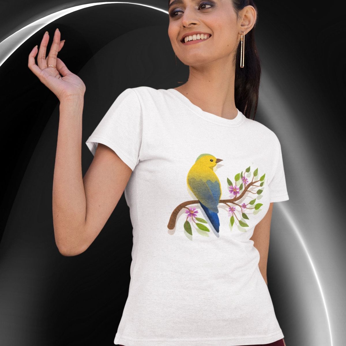 Nome do produto: Camiseta Feminina Baby Long Pássaro 
