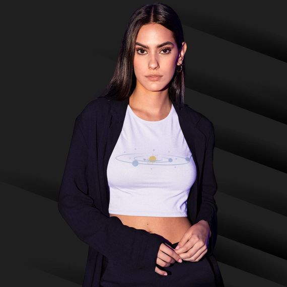 Camiseta Feminina Cropped Planetas