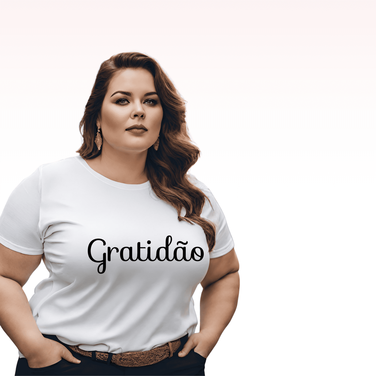 Nome do produto: Camiseta Feminina Plus Size Gratidão