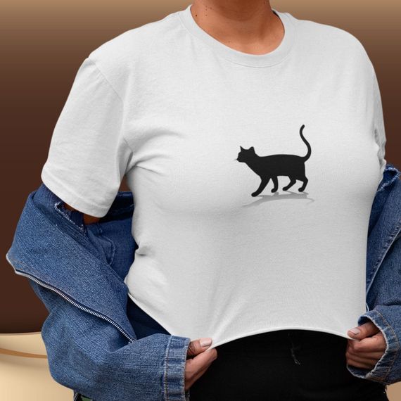 Camiseta Feminina Croppd Gatinho