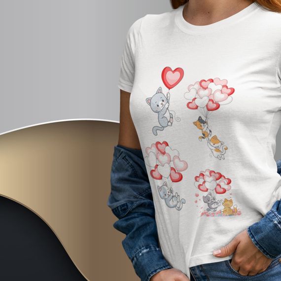 Camiseta Feminina Baby Long Gatinhos Felizes