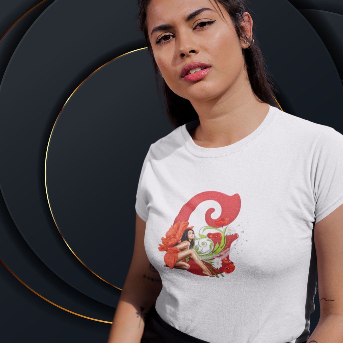 Nome do produto: Camiseta Feminina Baby Long Letra-G