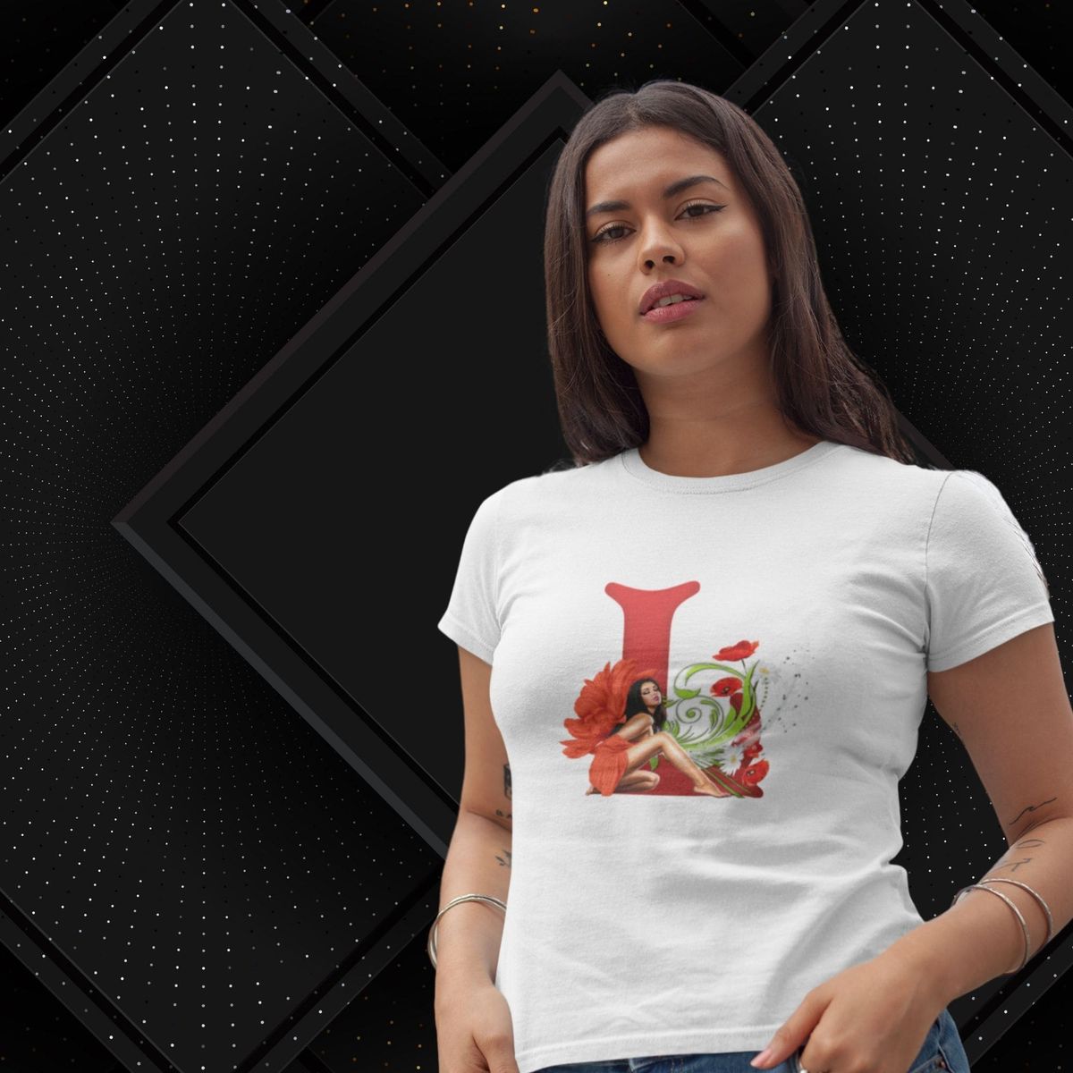 Nome do produto: Camiseta Feminina Baby Long Letra-L