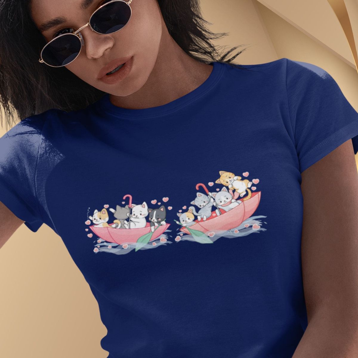 Nome do produto: Camiseta Feminina Baby Long Gatinhos Navegadores