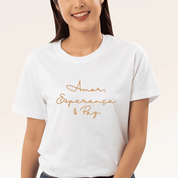 Camiseta Feminina T-shirt Amor, Esperança E Paz