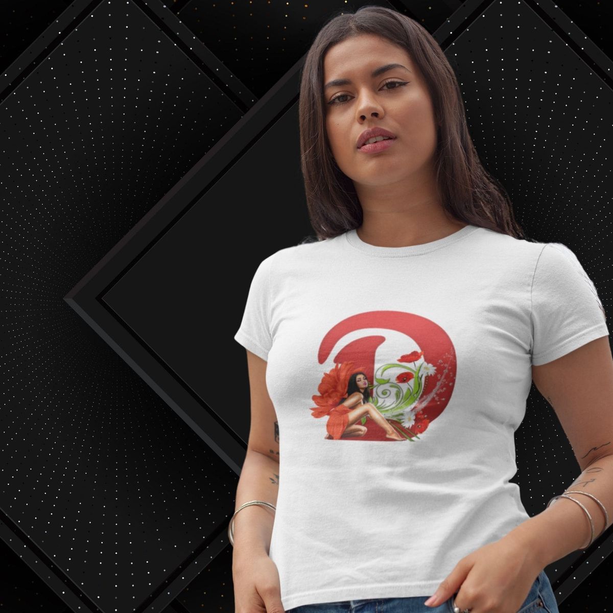 Nome do produto: Camiseta Feminina Baby Long Letra-D