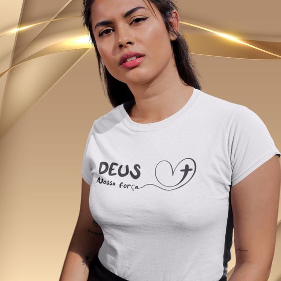 Camiseta Feminina Baby Long Deus Nossa Força