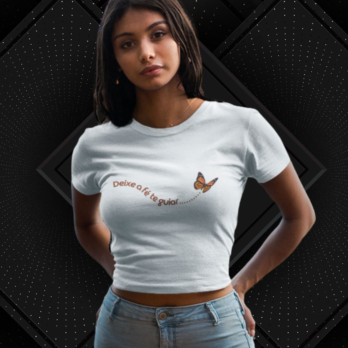 Nome do produto: Camiseta Feminina Cropped Deixe A Fé Te Guiar
