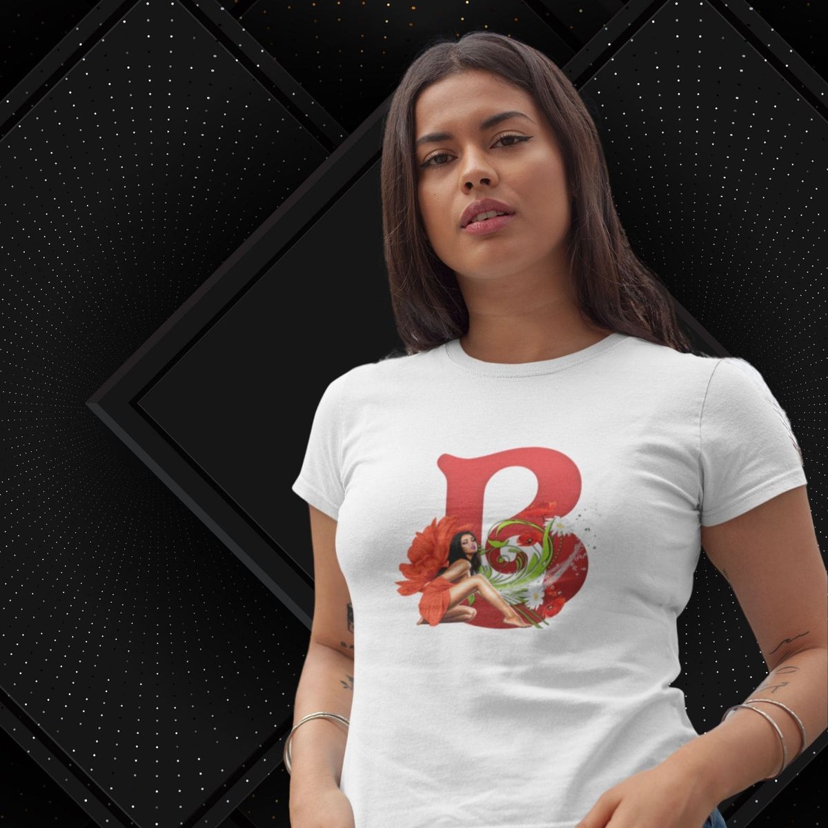 Nome do produto: Camiseta Feminina Baby Long Letra-B