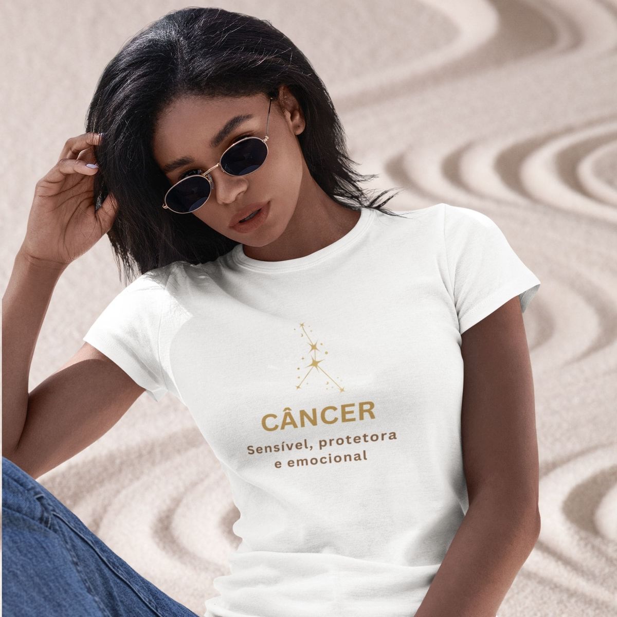 Nome do produto: Camiseta Feminina Baby Long Signo-Câncer