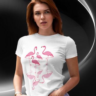 Camiseta Feminina Baby Long Família Flamingo