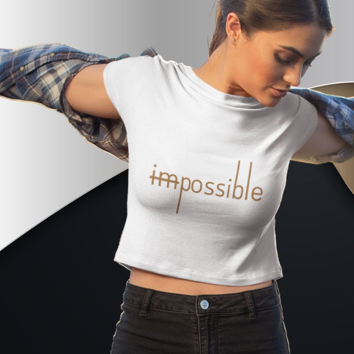 Nome do produto: Camiseta Feminina Cropped Impossível-Possível
