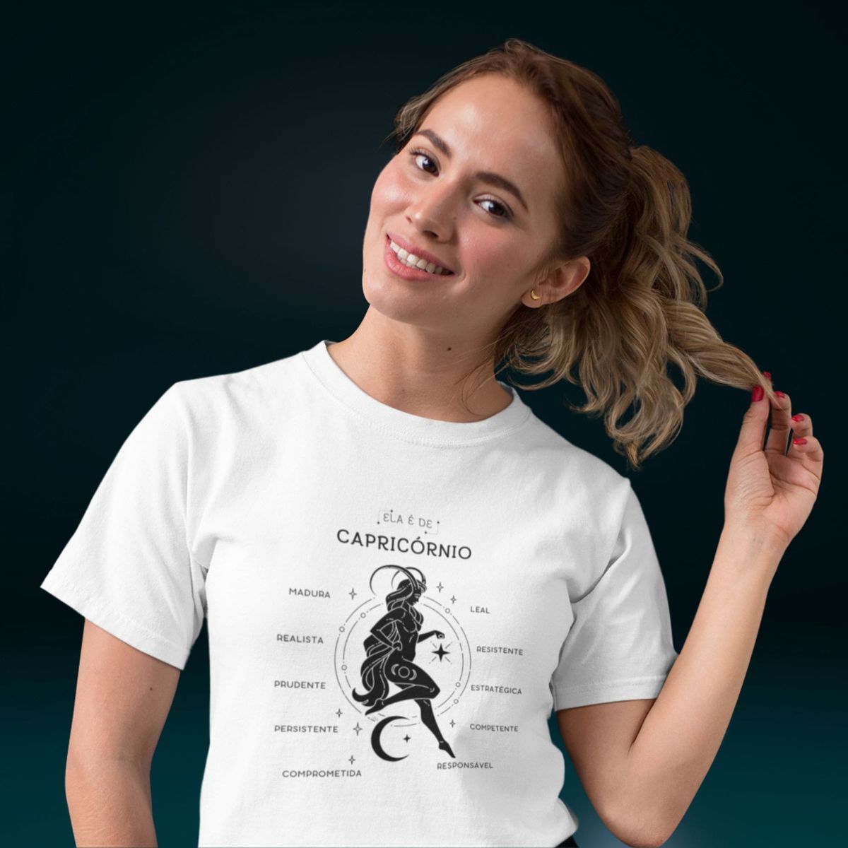 Nome do produto: Camiseta Feminina T-shirt Signo-Capricórnio