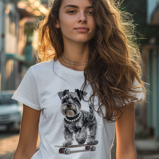 Camiseta Pets - Dara Schnauzer Skate e Colar - Unissex