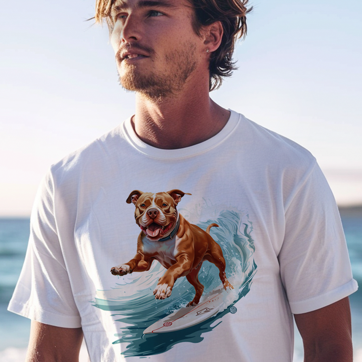 Nome do produto: Camiseta Pets - Pitbull Surf - Unissex