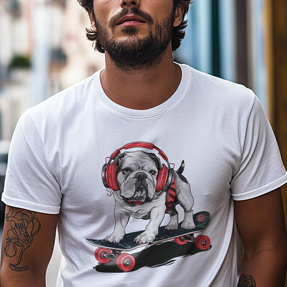 Camiseta Pets - Bulldog no Skate Color - Unissex