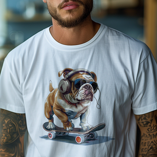 Camiseta Pets - Bulldog 2 no Skate Color - Unissex
