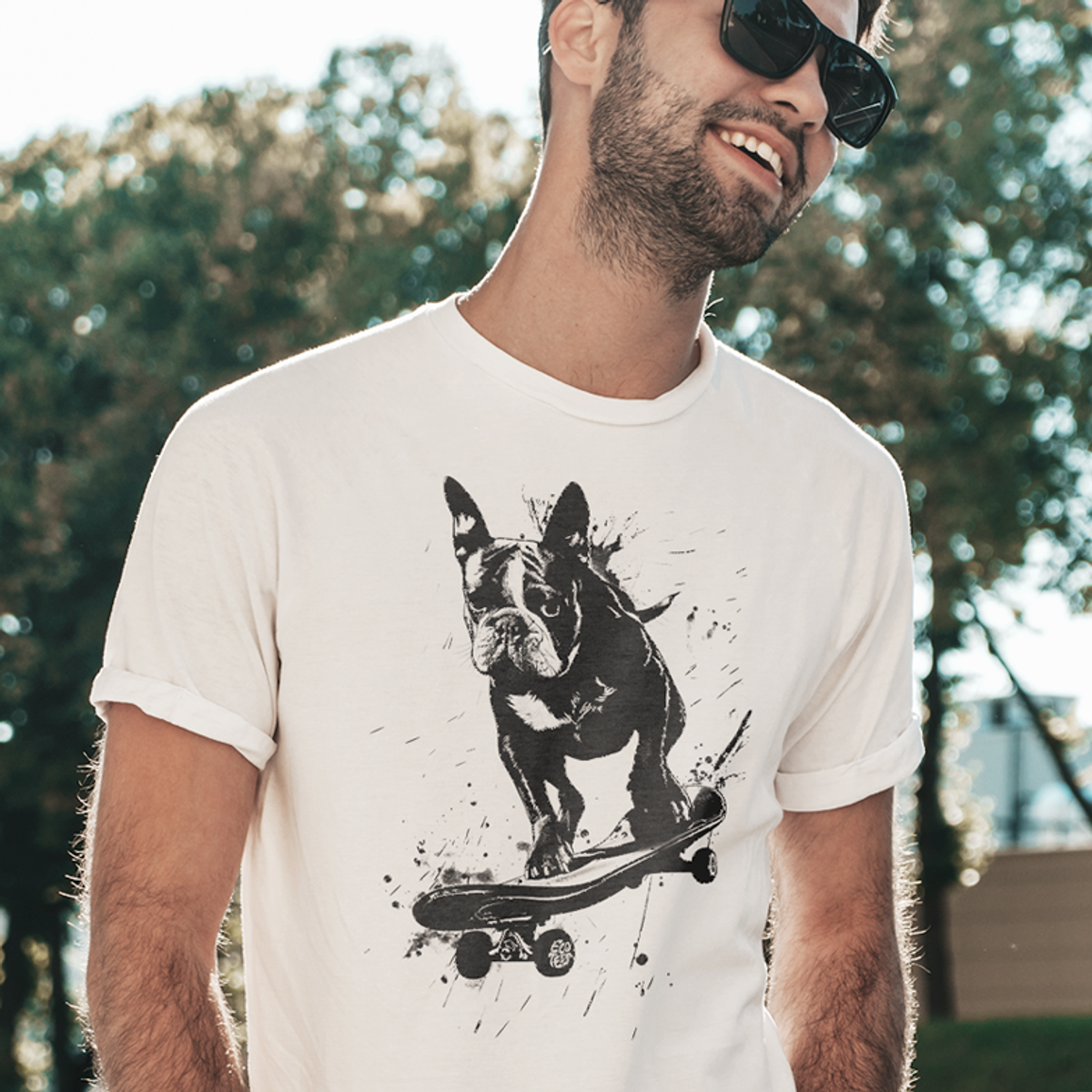 Nome do produto: Camiseta Pets - Bulldog no Skate PB - Unisex