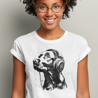 Camiseta Baby Long Pets - Labrador Ouvindo Música