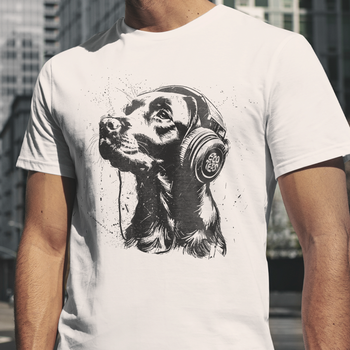 Nome do produto: Camiseta Pets - Labrador Ouvindo Música - Unissex