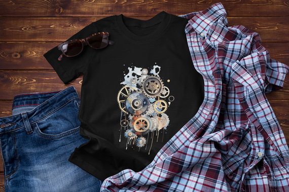 Camiseta Gears & Glam: Elegância Mecânica