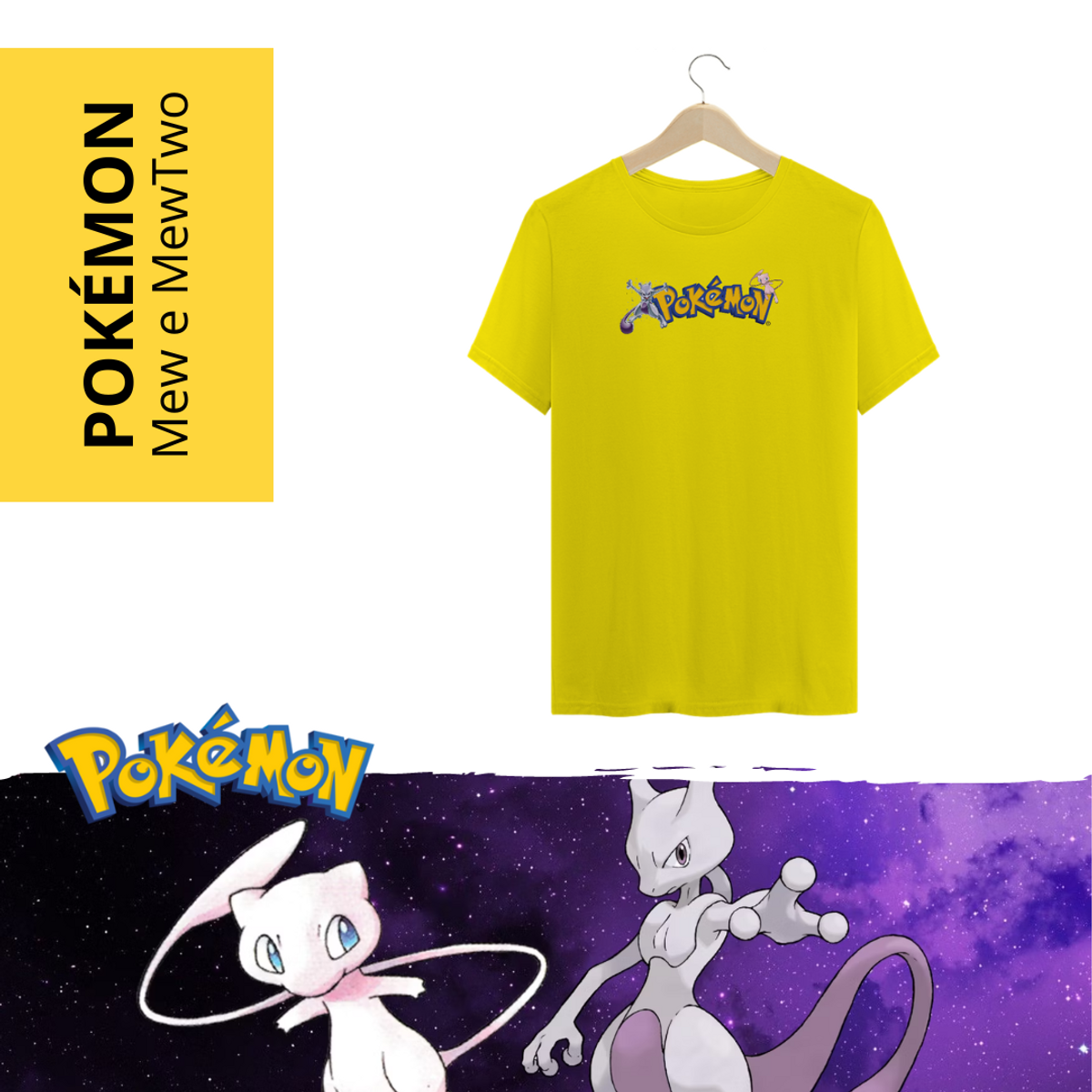 Nome do produto: Camiseta Pokémon Logo Mew x Mew Two