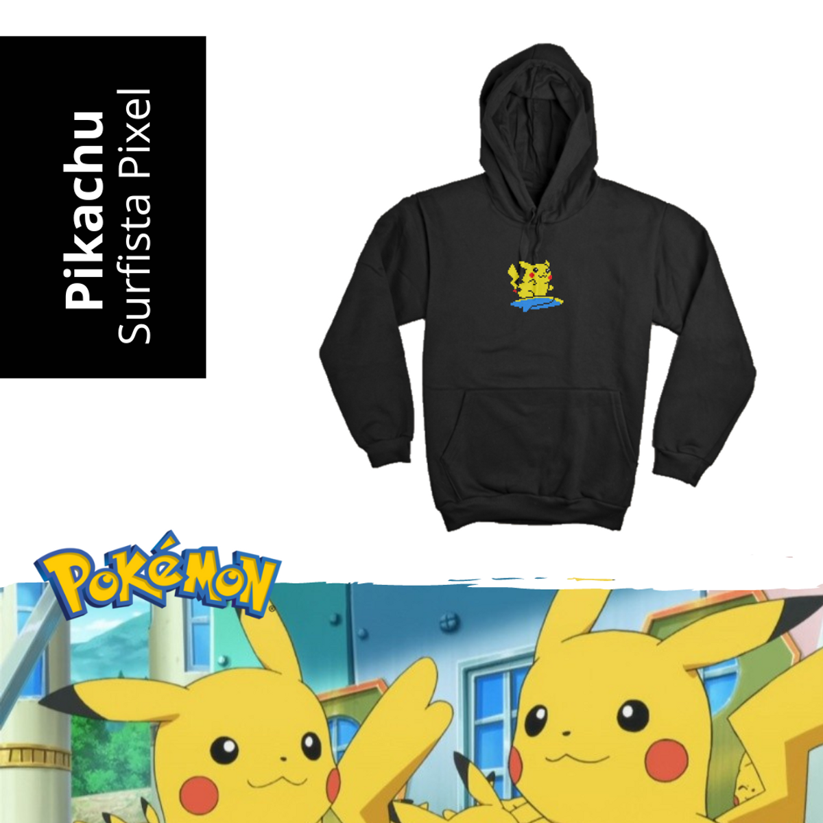 Nome do produto: Moletom Pikachu Surfista Pixel