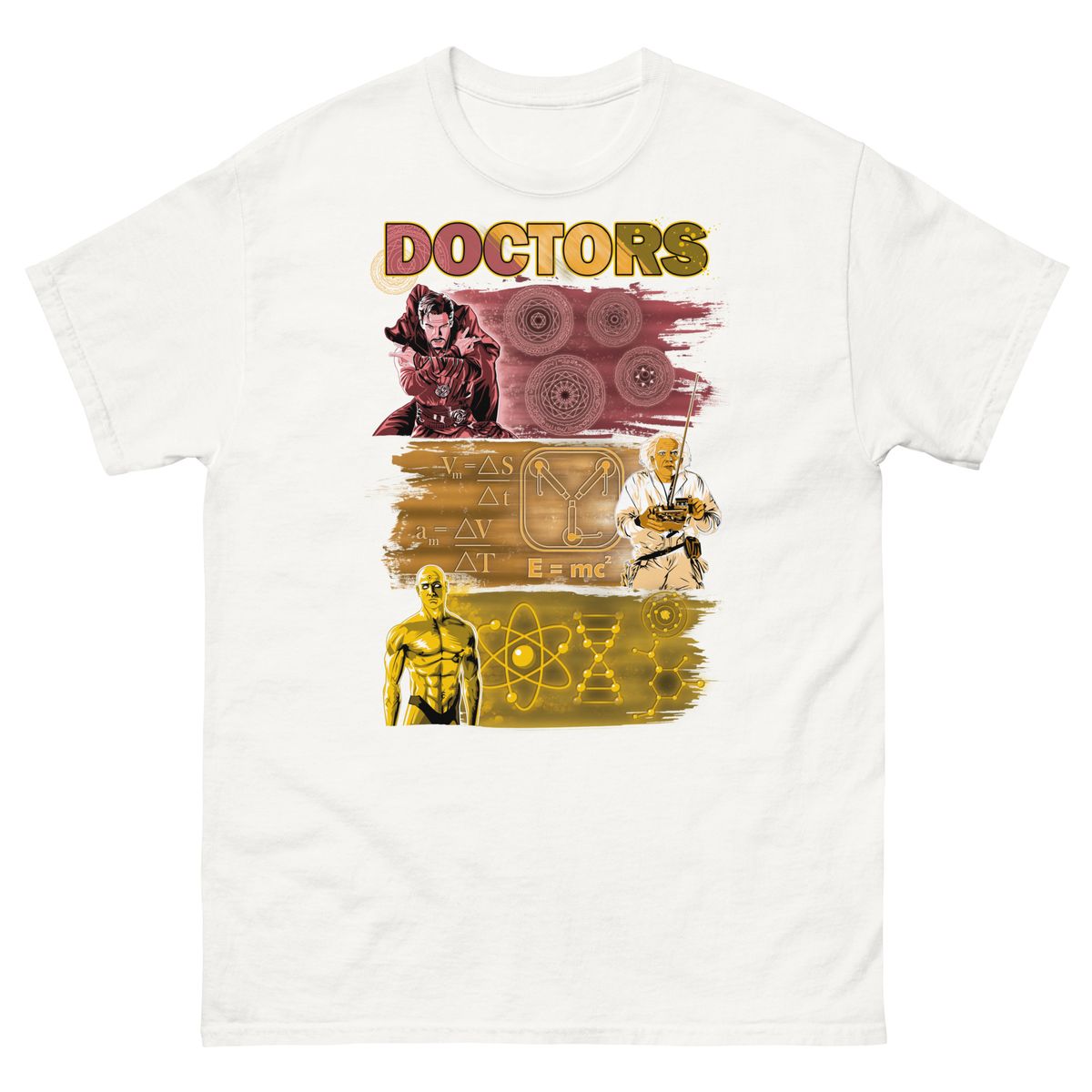 Nome do produto: Camiseta Doutores (Dr. Estranho, Brown, e Manhathan)