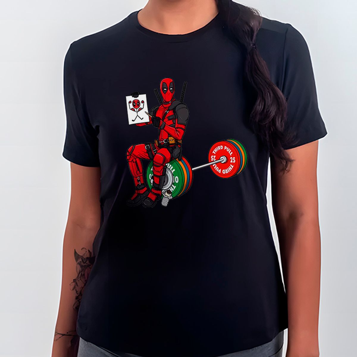 Nome do produto: Deadpool Treino de Perna v2 | Camiseta Feminina Sport UV