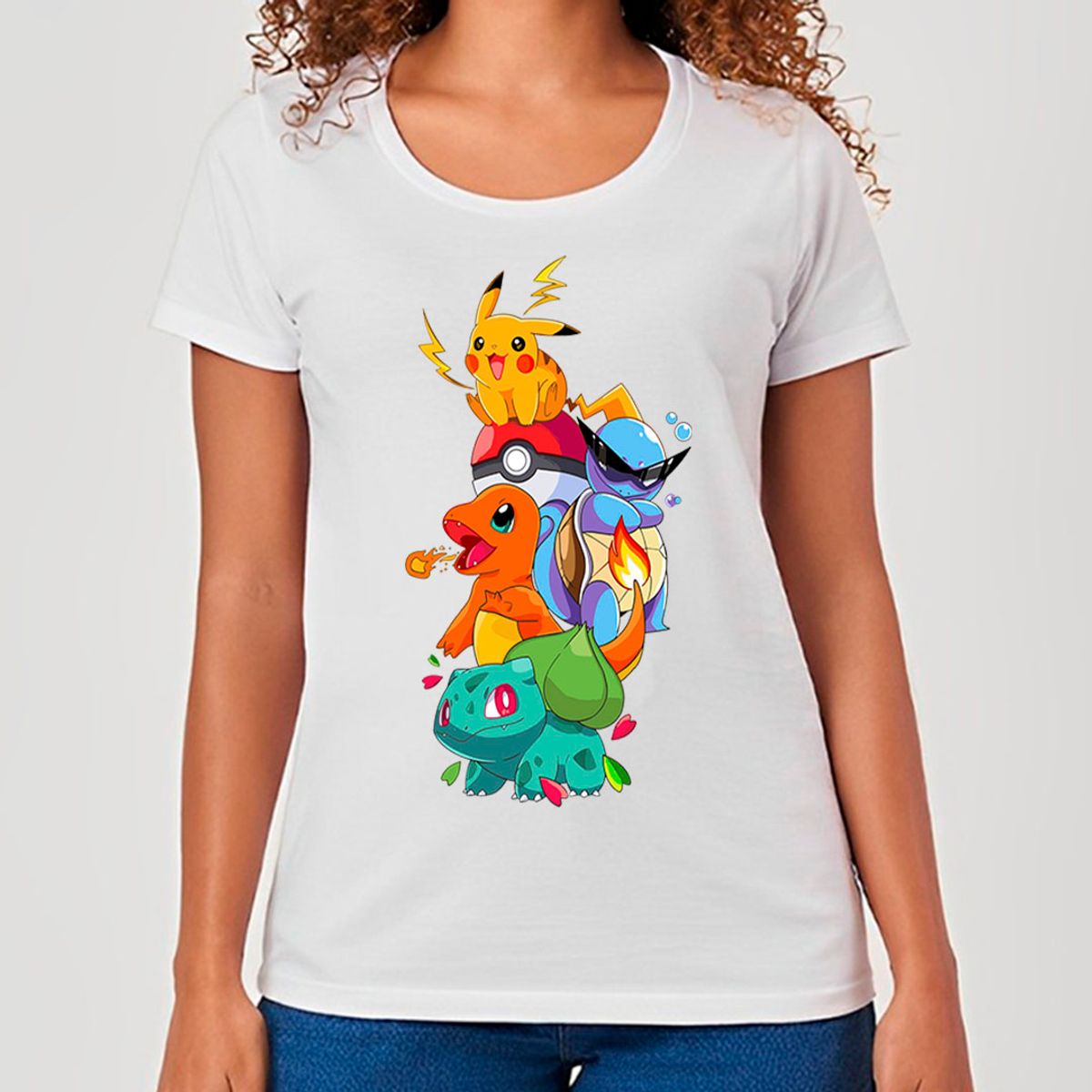 Nome do produto: Quarteto Pokemon 1 Geração | Camiseta Feminina