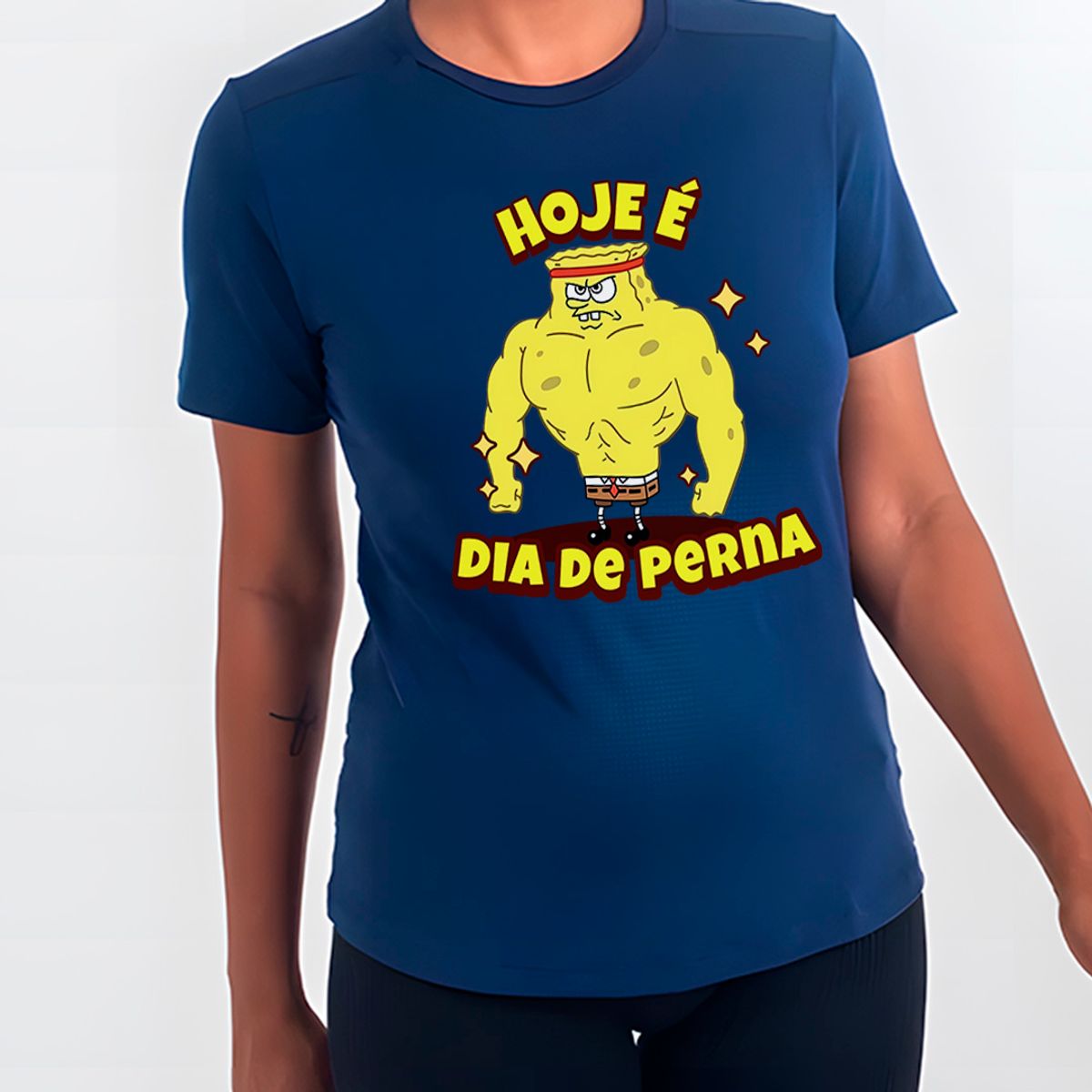 Nome do produto: Bob Esponja Dia de Perna | Camiseta Feminina Sport UV