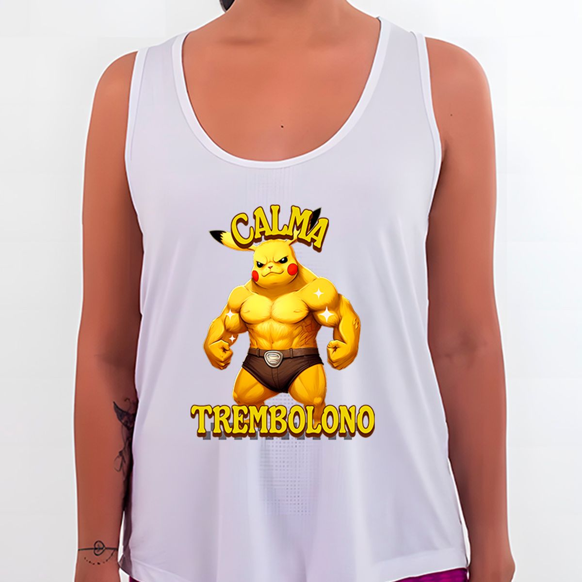 Nome do produto: Pikachu Calma Trembolono - Pokemon | Regata Sport UV Feminina
