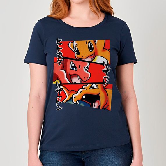 Evolução Charmander, Charmeleon, Charizard - Pokemon | Camiseta Feminina